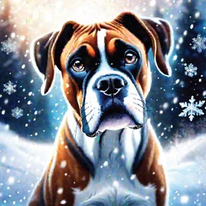 Winter Boxer Dog with snowflakes