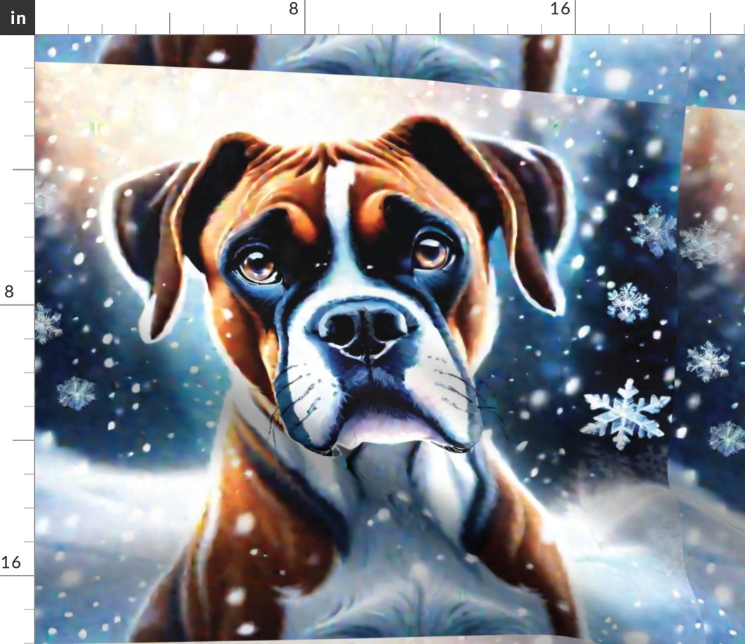 Winter Boxer Dog with snowflakes