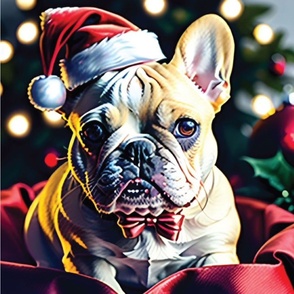 Christmas French Bulldog with Red Santa Hat 18 x818 inch panel 