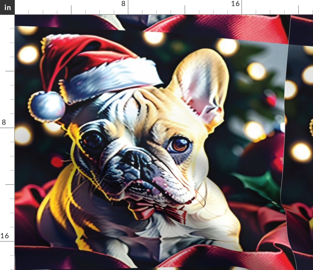 Christmas French Bulldog with Red Santa Hat 18 x818 inch panel 