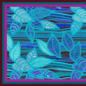  Bamboo Foliage & Leaves - Turquoise Navy Pink -  Tea Towel Design 12168032