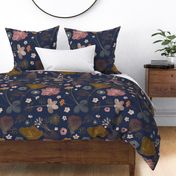 Watercolor Floral Large Scale Navy