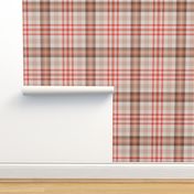 Custom Four Windows Plaid in Red Beige Smoke and Offwhite