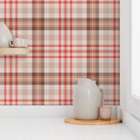 Custom Four Windows Plaid in Red Beige Smoke and Offwhite