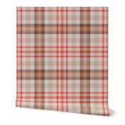 Custom Four Windows Plaid in Red Beige Smoke and Offwhite