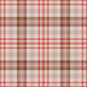 Custom Four Windows Plaid in Red Beige Smoke and Offwhite