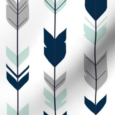 Arrow feathers- navy, mint, grey on white