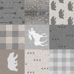 R ustic Woodland Quilt - Neutrals with moose - rotated