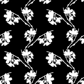 Cherry Blossom Ballet - white silhouettes on black, medium 