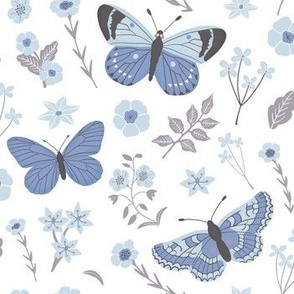 British Butterflies and Florals- Winter Blue