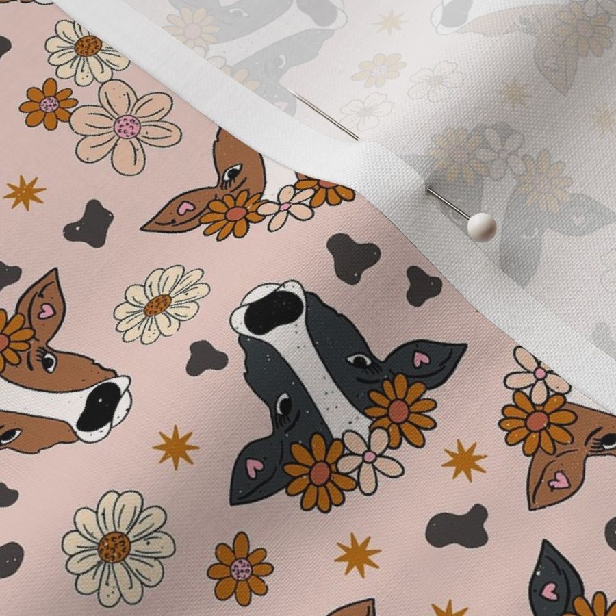 Cow Floral Boho Pattern Fabric | Spoonflower