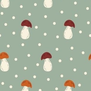 vintage mushroom wallpaper with dots teal green
