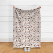 Small scale // Pawsome gingerbread // white and grey linen texture background white brown and grey pet animal paw prints