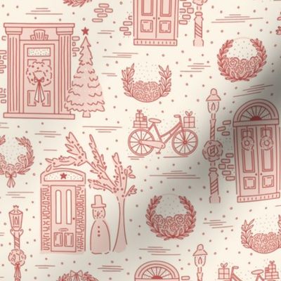 A Festive Stroll Christmas Toile - Medium Scale Pink