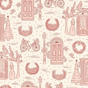 A Festive Stroll Christmas Toile - Medium Scale Pink