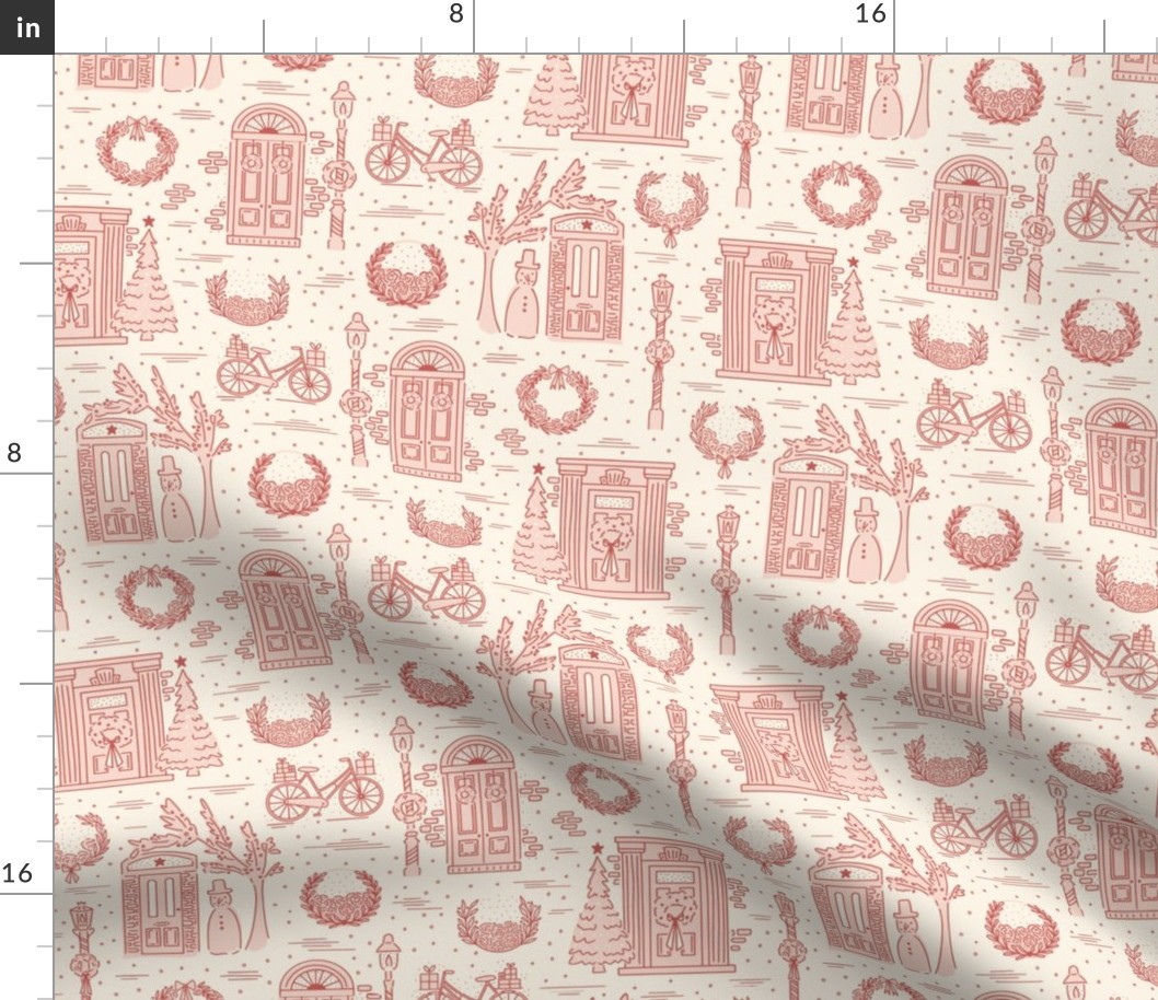 A Festive Stroll Christmas Toile - Medium Scale Pink