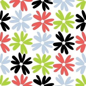 daisies in lime fog  and coral on white
