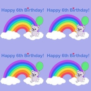 Happy 6th birthday rainbow teddies on purple 