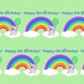 Happy 6th birthday kawaii rainbow teddy on green 