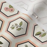 Hexagons with Flowers - Blush, Ivory