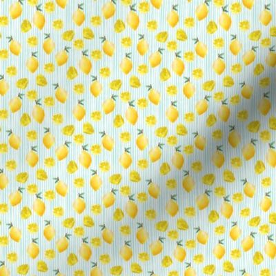 MINI lemon watercolor fabric - watercolor fabric, citrus fruit fabric, lemons fabric, lemon -  mint stripe