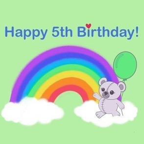Happy 5th birthday rainbow kawaii bears on green