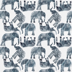 Floral Elephants - Gray Pattern