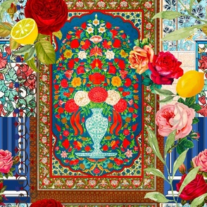 Art nouveau,patchwork,detailed,citrus,floral,flowers,ornamental 