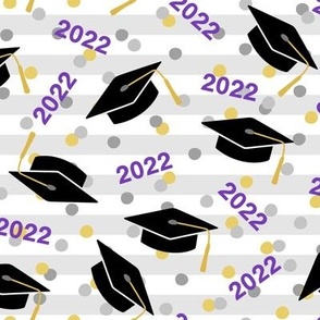 Tossed Graduation Caps with Purple 2022, Gold & Silver Confetti (Large Size)