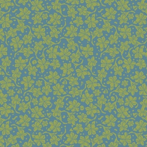 2tone tapestry floral - teal lichen lime textureterry