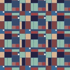 Tapestry Tile - navy muted blues earth reds