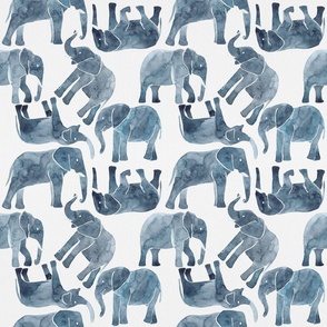 Watercolor Elephants - Gray Pattern