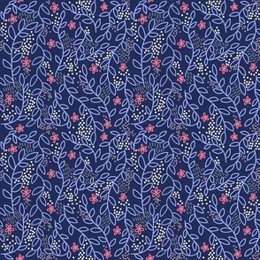 Floral Doodles - Navy Blue and Pink