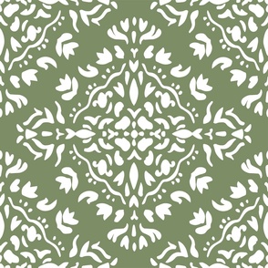 Decorative Diamond Medallions - White on Sage, Large