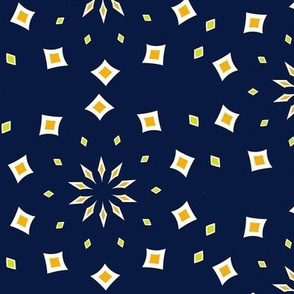 Midnight blue, marigold, star pattern