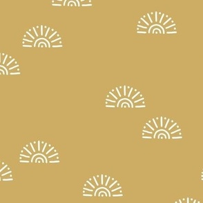 Moroccan style boho abstract sunshine and rainbow sunny day minimalist nursery delicate baby print white on mustard yellow summer