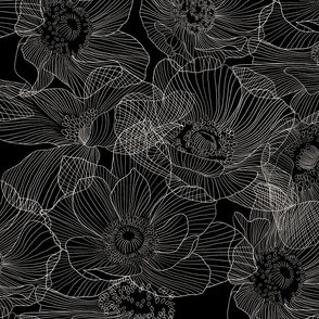 Anemones Line-art I 24 I Off White on Black