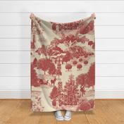 24" Christmas Winter Wonderland Toile in Deep  Red and Cream | 24" Repeat