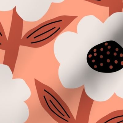 Bold Fat Flowers - Apricot & brown