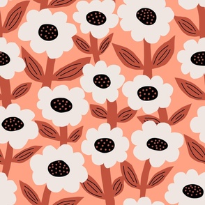 Bold Fat Flowers - Apricot & brown