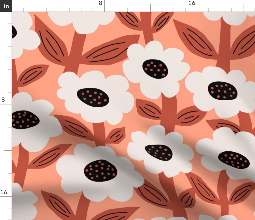 Bold Fat Flowers - Apricot & brown