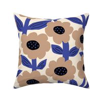 Bold Fat Flowers - Cream, indigo