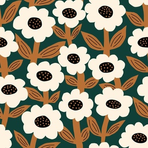 Bold Fat Flowers - Green & brown