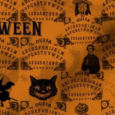 Orange Black Halloween Black Cat Witch Poe Witch Ouija Board Toss Vintage Style 