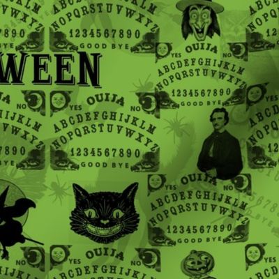 Green Black Lime Halloween Black Cat Witch Poe Witch Ouija Board Toss Vintage Style 