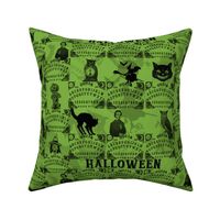 Green Black Lime Halloween Black Cat Witch Poe Witch Ouija Board Toss Vintage Style 