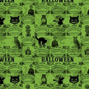 Green Black Lime Halloween Black Cat Witch Poe Witch Ouija Board Toss Vintage Style 