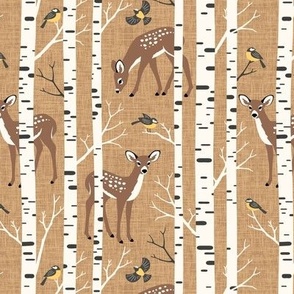 Small Scale / Birch Deer / Mustard Textured Background