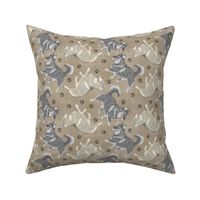 Trotting Swedish Vallhund and paw prints - faux linen