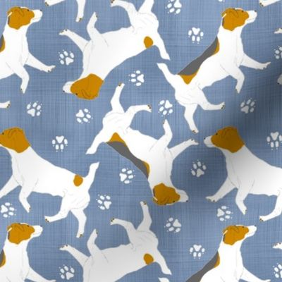 Trotting Russell Terriers and paw prints - faux denim